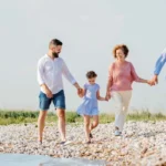 family on beach